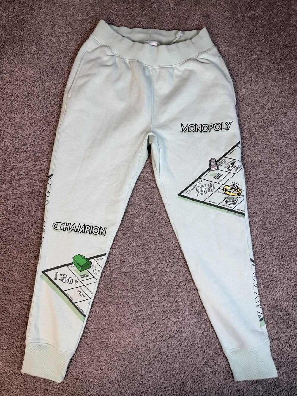 Champion Reverse Weave Pants Mens L Green Jogger Fleece Monopoly Hasbro